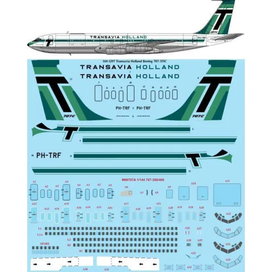 26Decals 144-1297 1/144 Transavia Holland Boeing 707-355C laser decal with screen print details