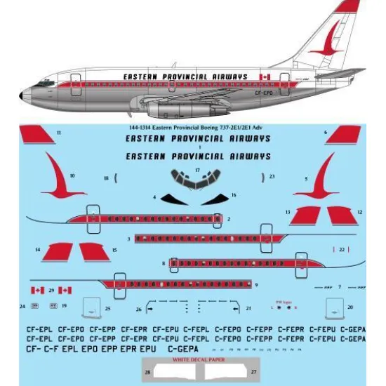 26Decals 144-1314 1/144 Eastern Provincial Airways Boeing 737-2E1/2E1 Adv laser decal