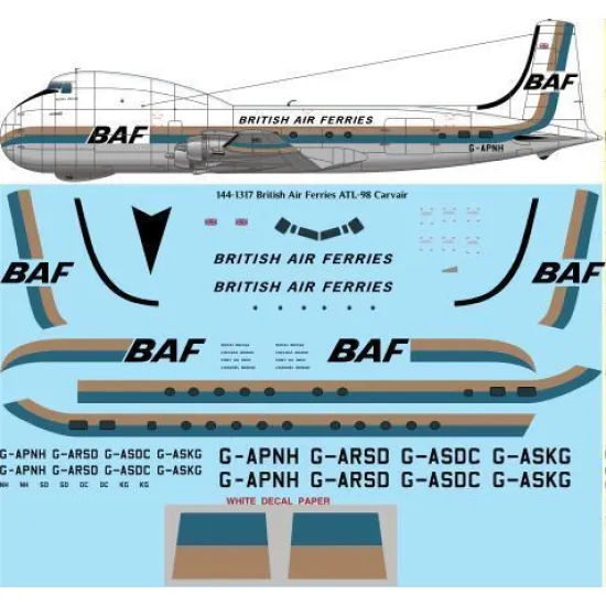 26Decals 144-1317 1/144 BAF British Air Ferries ATL-98 Carvair laser decal - for Roden kit