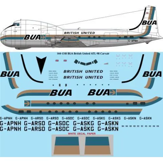 26Decals 144-1318 1/144 BUA British United ATL-98 Carvair laser decal - for Roden kit