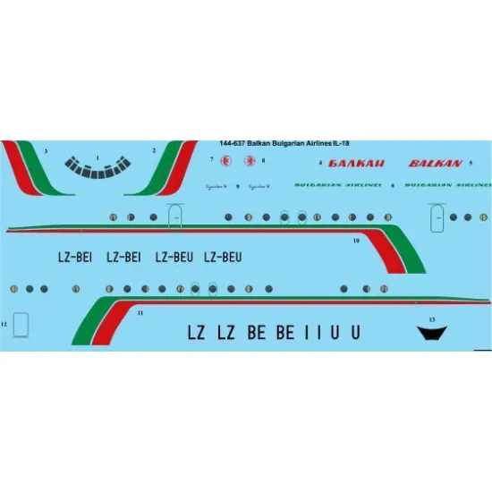 26Decals 144-637 1/144 Balkan Bulgarian Airlines final Ilyushin IL-18 laser decal