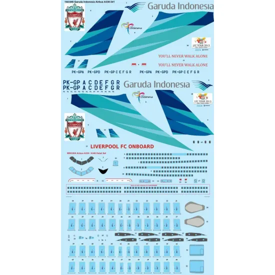 26Decals 144-646 1/144 Garuda Indonesia Airbus A330-341 laser decal with screen print details - Revell