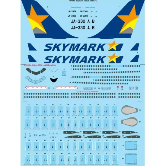 26Decals 144-650 1/144 Skymark Airbus A330-343 laser decal with screen print details - Revell