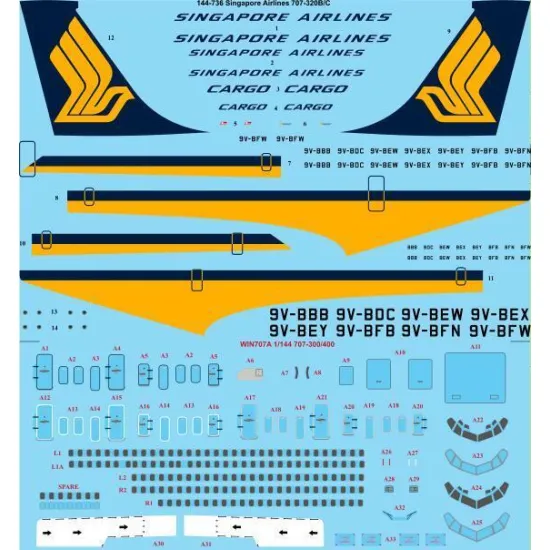 26Decals 144-736 1/144 Singapore Airlines Boeing 707-320B/C laser decal with screen print details