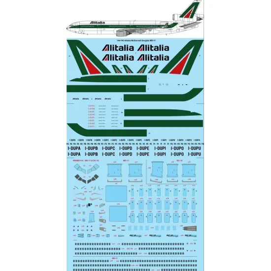 26Decals 144-745 1/144 Alitallia McDonnell Douglas MD-11 laser decal with screen print details
