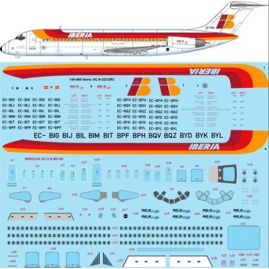 26Decals 144-965 1/144 Iberia McDonnell Douglas DC-9-32/33RC laser decal with screen print details