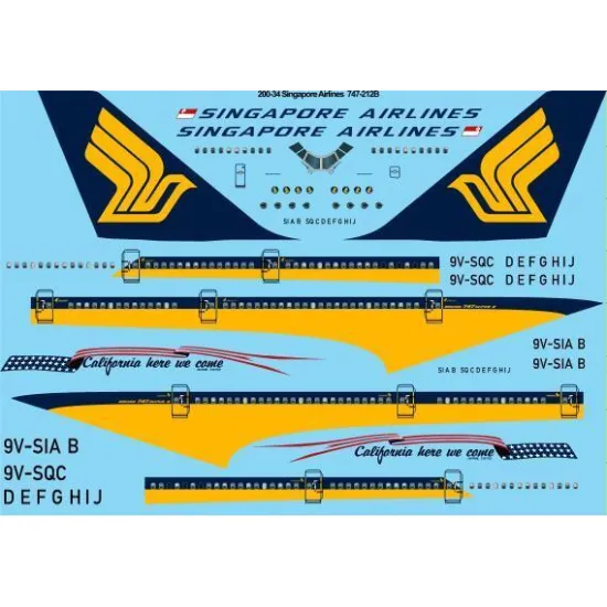26Decals 200-34 1/200 Singapore Airlines Boeing 747-212 laser decal - 1/200 Scale