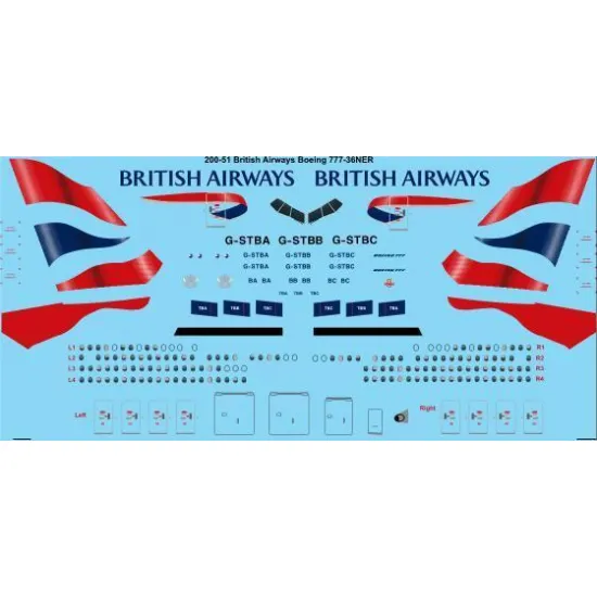 26Decals 200-51 1/200 British Airways Boeing 777-36N laser decal - 1/200 Scale
