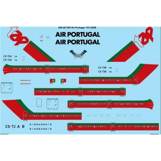 26Decals 200-58 1/200 TAP Air Portugal Boeing 747-282 laser decal - 1/200 Scale