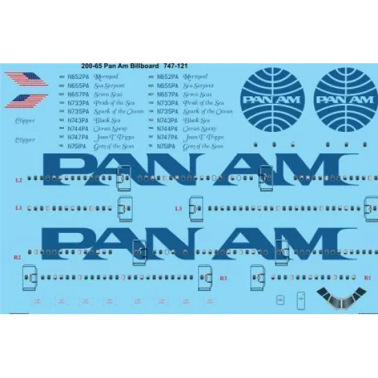 26Decals 200-65 1/200 Pan Am Billboard Boeing 747-121 laser decal - 1/200 Scale