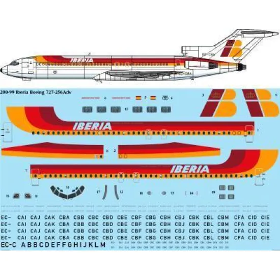 26Decals 200-99 1/200 Iberia Boeing 727-256Adv laser decal