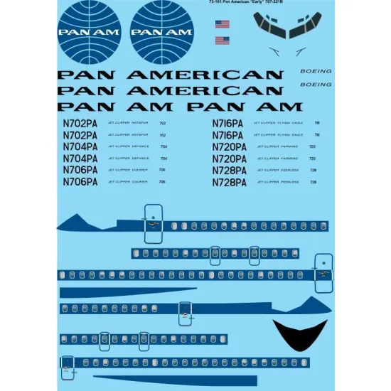 26Decals 72-161 1/72 Pan Am (early) 707-321B laser decal