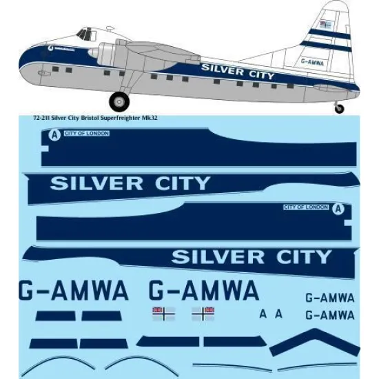 26Decals 72-211 1/72 Silver City Airways Bristol Superfreighter Mk32 laser decal - for Airfix kit
