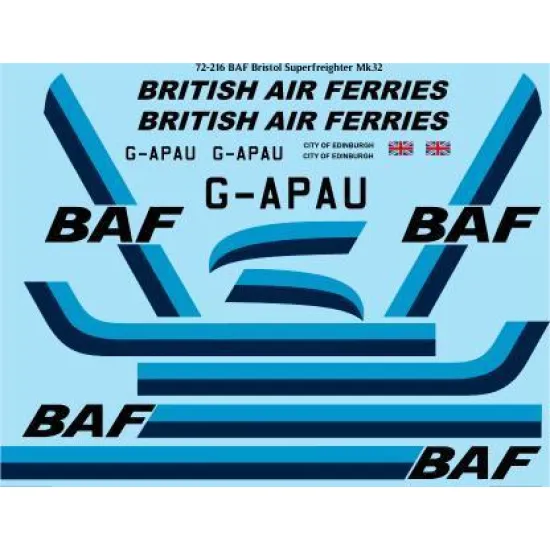 26Decals 72-216 1/72 BAF British Air Ferries Bristol Superfreighter Mk32 laser decal - for Airfix kit