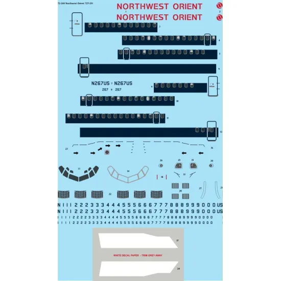 26Decals 72-244 1/72 Northwest Orient Boeing 727-251/Adv Laser decal - for Mach 2 Kit 1/72