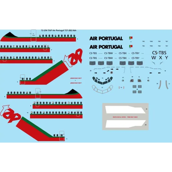 26Decals 72-245 1/72 TAP Air Portugal Boeing 727-282/Adv laser decal-for Mach 2 kit