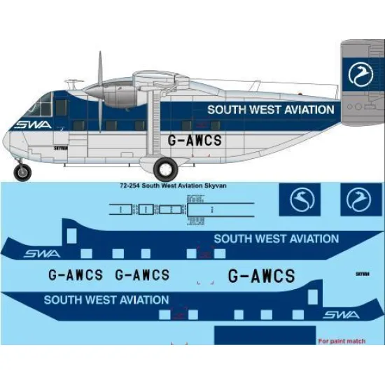26Decals 72-254 1/72 South West Aviation Skyvan - for Airfix Kit
