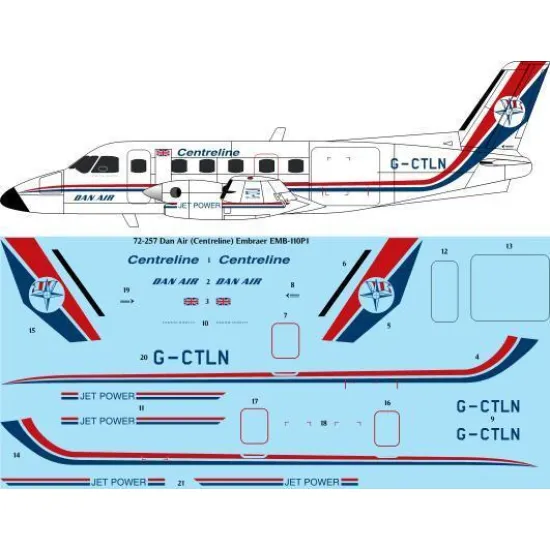 26Decals 72-257 1/72 Dan-Air Centreline Embraer EMB-110P1 laser decal - for A Model kit