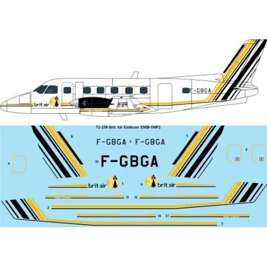 26Decals 72-258 1/72 Brit Air Embraer EMB-110P2 laser decal - for A Model kit