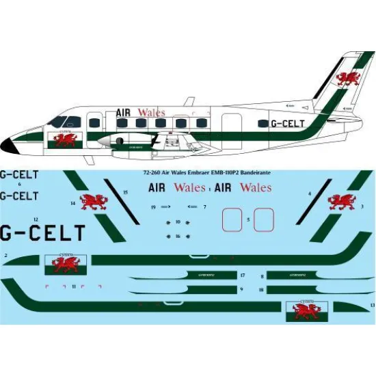 26Decals 72-260 1/72 Air Wales Embraer EMB-110P2 laser decal - for A Model kit