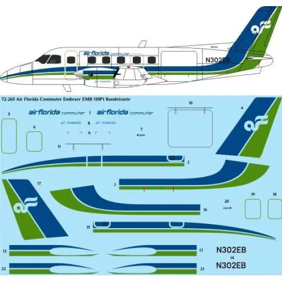 26Decals 72-265 1/72 Air Florida Commuter Embraer EMB-110P1 Bandeirante - for AModel kit