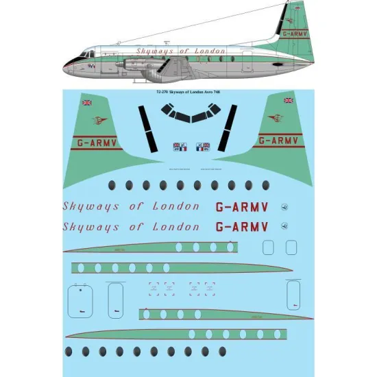 26Decals 72-270 1/72 Skyways of London Avro 748 laser decal - for Mach 2 kit