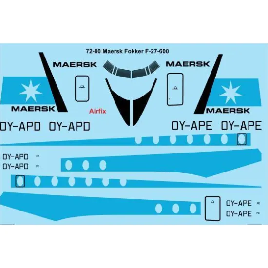 26Decals 72-80 1/72 Maersk Fokker F-27-600 laser decal - for Airfix kit