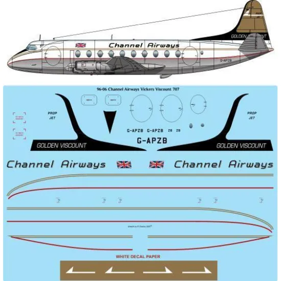 26Decals 96-06 1/96 Channel Airways Vickers Viscount 707 - for Glenco kit