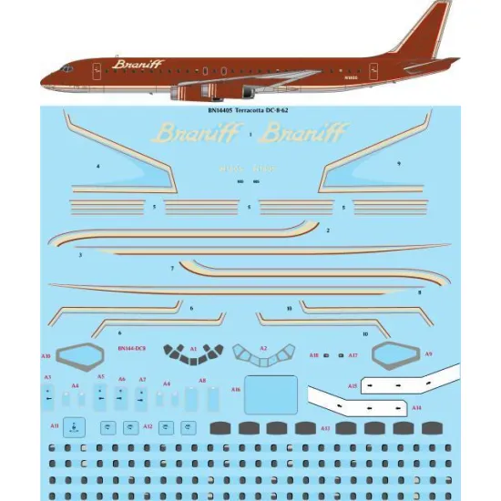 26Decals BN14405 1/144 Braniff Ultra Terracotta Douglas DC-8-62 Screen printed decal