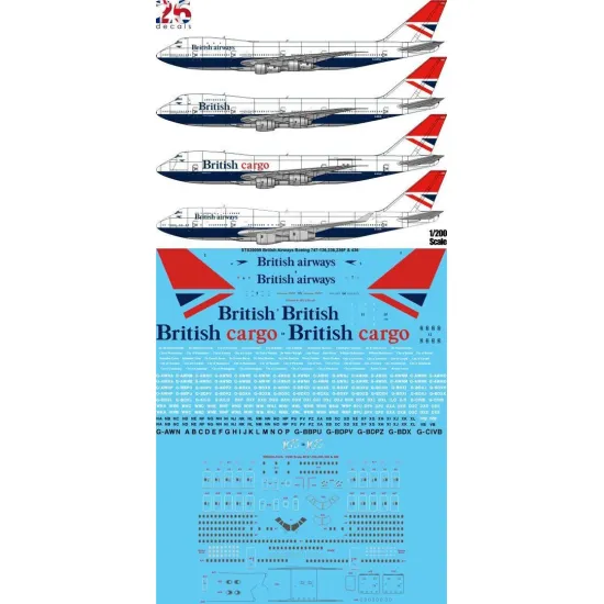 26Decals STS20009 1/200 British Airways 747-136,236,236F &amp 436 Screen printed decal 1/200 scale
