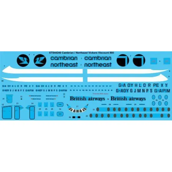 26Decals STS44240 1/144 Northeast / Cambrian Viscount 800 Screen printed decal