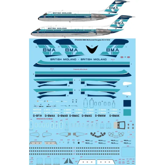 26Decals STS44292 1/144 BMA British Midland DC-9-15 / DC-9-32 Screen printed decal