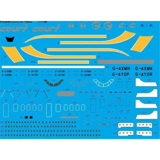 26Decals STS44300 1/144 Court Line Yellow 1-11-500 screen printed decal