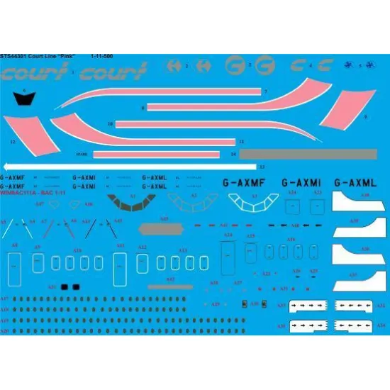 26Decals STS44301 1/144 Court Line Pink 1-11-500 screen printed decal