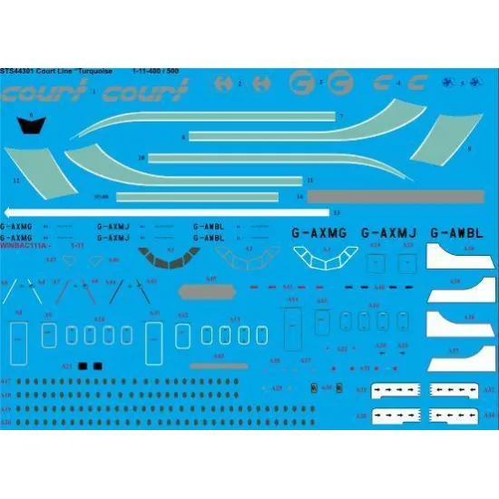 26Decals STS44302 1/144 Court Line Turquoise 1-11-400 / 500 screen printed decal