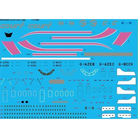 26Decals STS44303 1/144 Court Line Lilac 1-11-500 screen printed decal