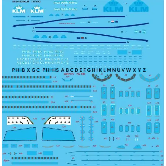 26Decals STS44324 1/144 KLM 737-800 Screen printed decal