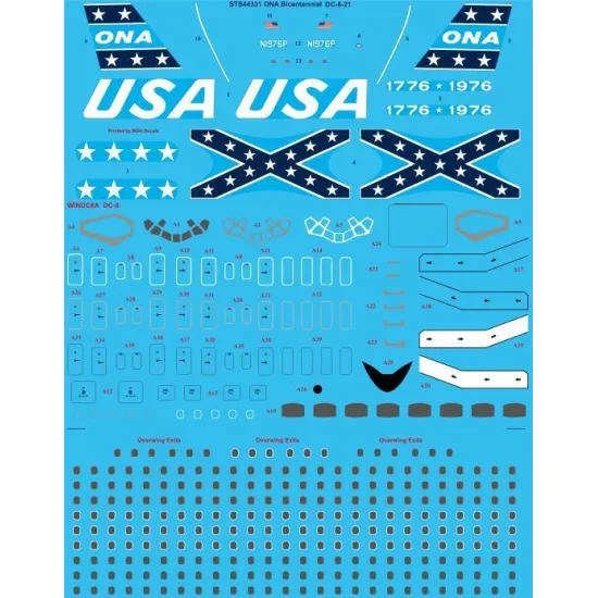 26Decals STS44331 1/144 ONA Bicentennial DC-8-21 N1976P screen printed decal