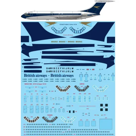 26Decals STS44373 1/144 BOAC Vickers VC10 screen printed decal - for Airfix kit