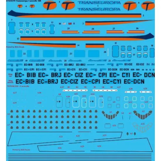 26Decals STS44375 1/144 Transeuropa Caravelle 10R Screen printed decal for AModel kit 1/144 Scale