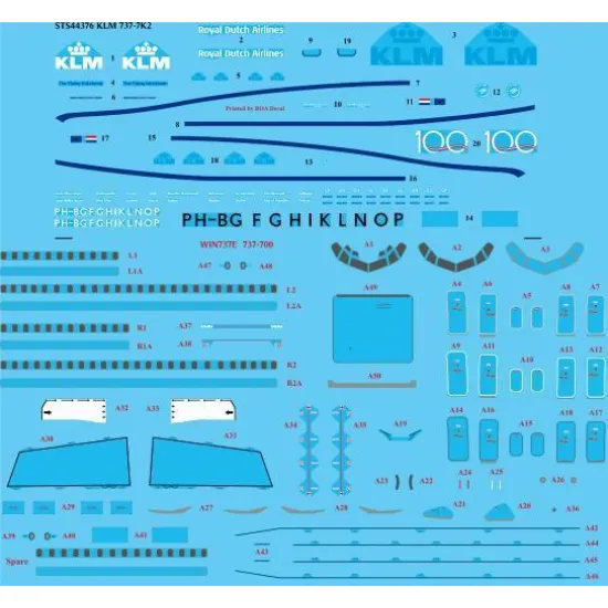 26Decals STS44376 1/144 KLM 737-7K2 Screen printed decal