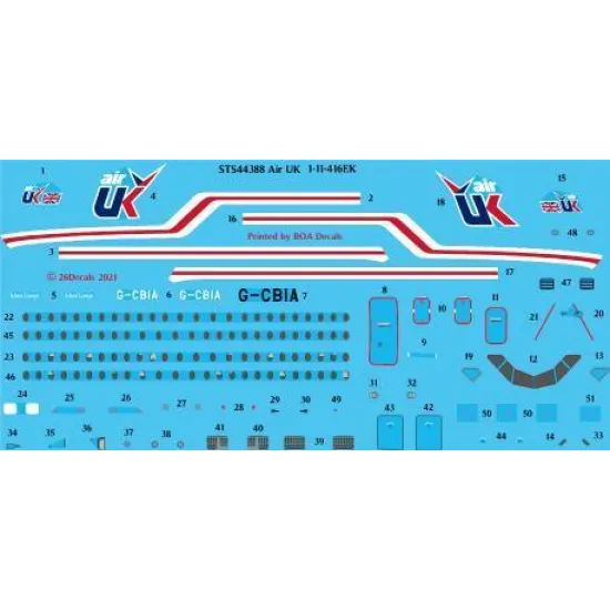 26Decals STS44388 1/144 Air UK 1-11-416EK Screen printed decal