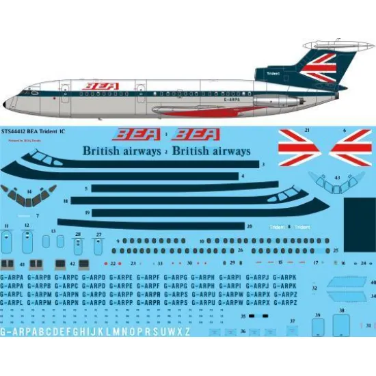 26Decals STS44412 1/144 BEA Speedjack Hawker Siddeley Trident 1C Screen printed decal