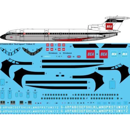 26Decals STS44414 1/144 BEA Red Square Hawker Siddeley Trident 1C screen printed decal