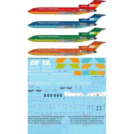 26Decals STS44426 1/144 Braniff Flying Colors Boeing 727-200/Adv screen printed decal