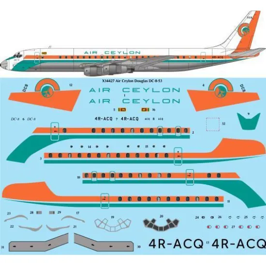 26Decals X14427 1/144 Air Ceylon Douglas DC-8-53 laser decal - for X-Scale kit