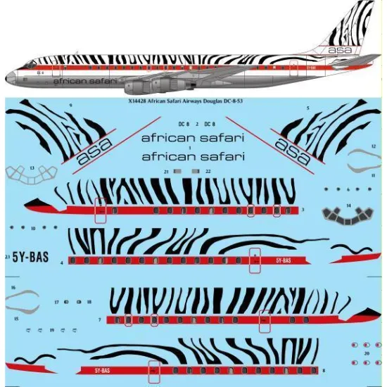 26Decals X14428 1/144 African Safari Airways Douglas DC-8-53 laser decal for X-Scale kit