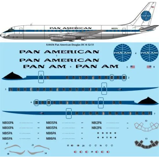 26Decals X14436 1/144 Pan American Douglas DC-8-31/32 Laser decal - for X-Scale kit