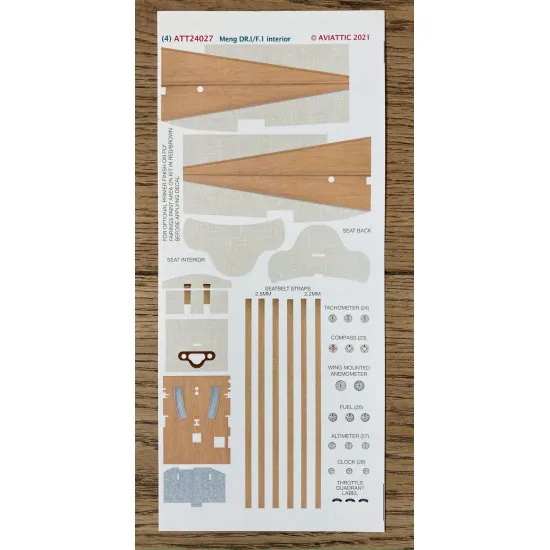Aviattic ATT24027 1/24 Fokker F.I/DR.I interior linen/plywood/seat/baffle decal