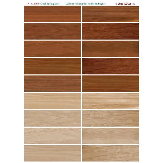 Aviattic ATT32060 1/32 (Clear decal paper) Walnut woodgrain (dark and light)